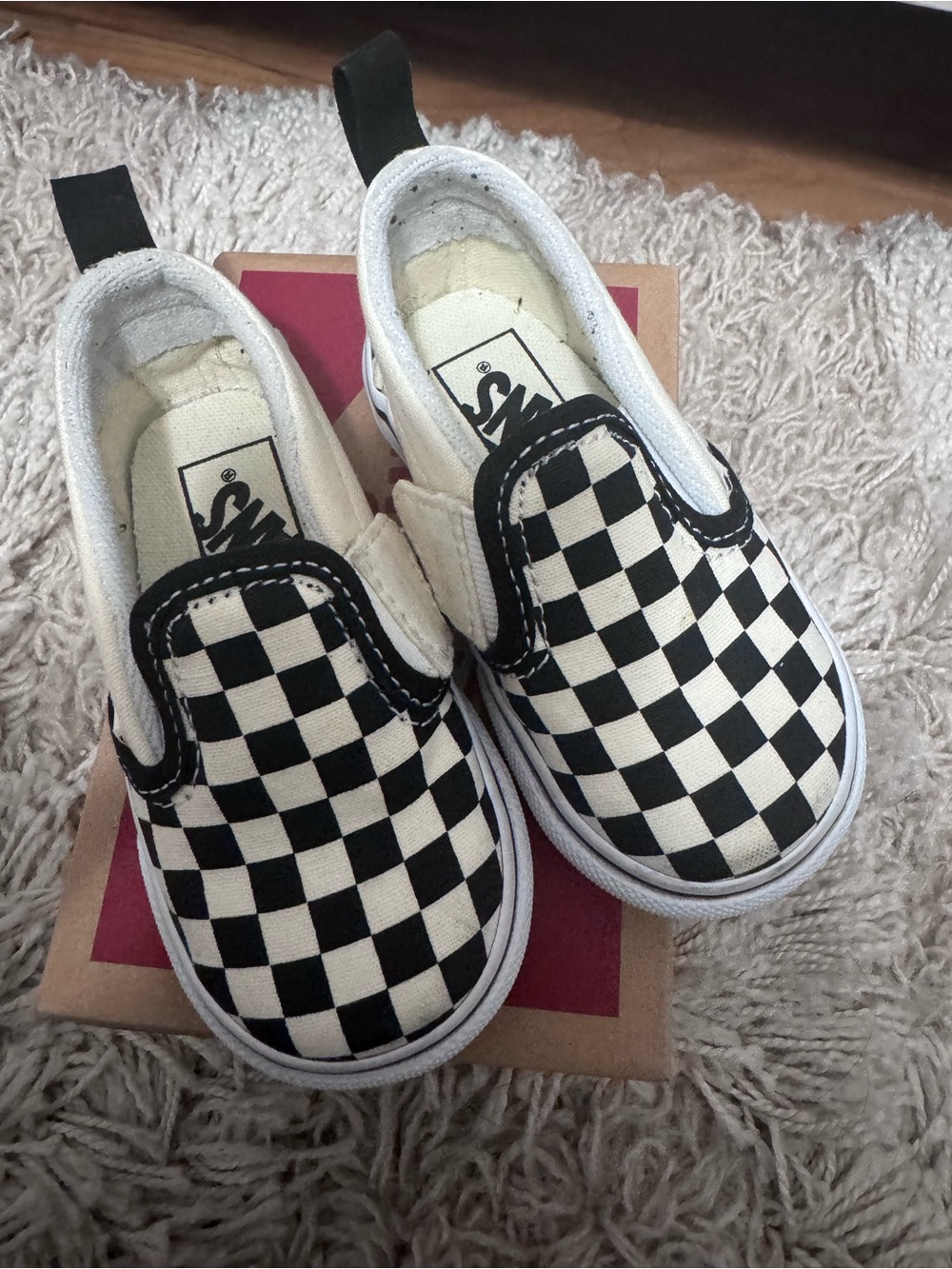 Vans Kids Checkerboard Slip-On Sneakers Black and White